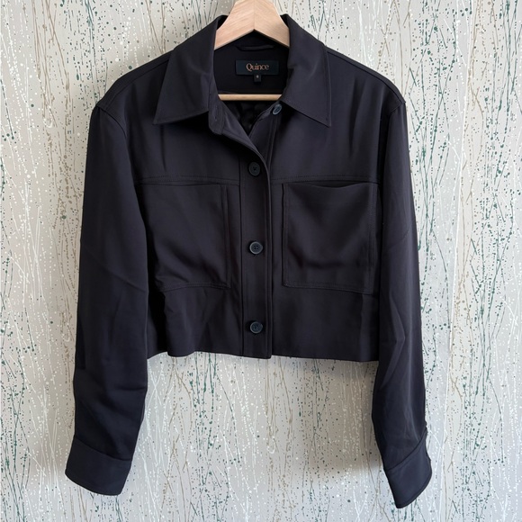 Quince Stretch Crepe Cropped Jacket Black size S - Picture 2 of 6